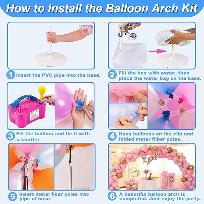 Balloon Arch Kit with Electric Pump, 9 ft Tall by 10 ft Wide