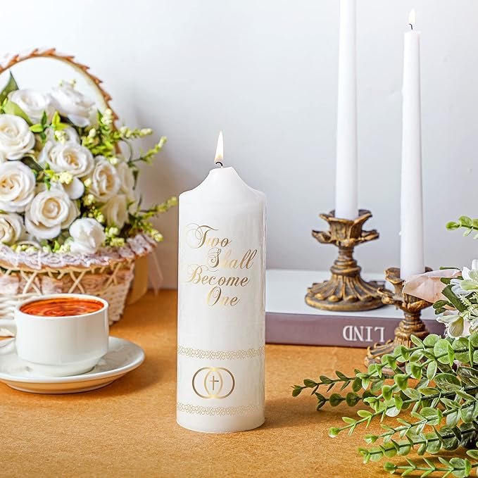 Taper Candles Set of 3 White Wax Unity Candles with Cross Design