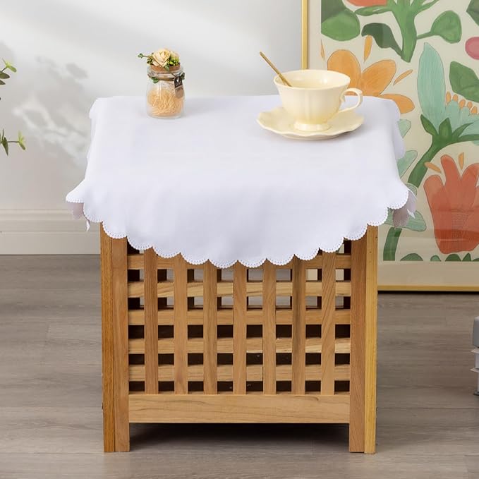 Small Round White Tablecloth 24 Inch Polyester Fabric Washable Table Cover Decorative Wrinkle Resistant Solid Color Table Cloth for Nightstand Party Wedding Camping