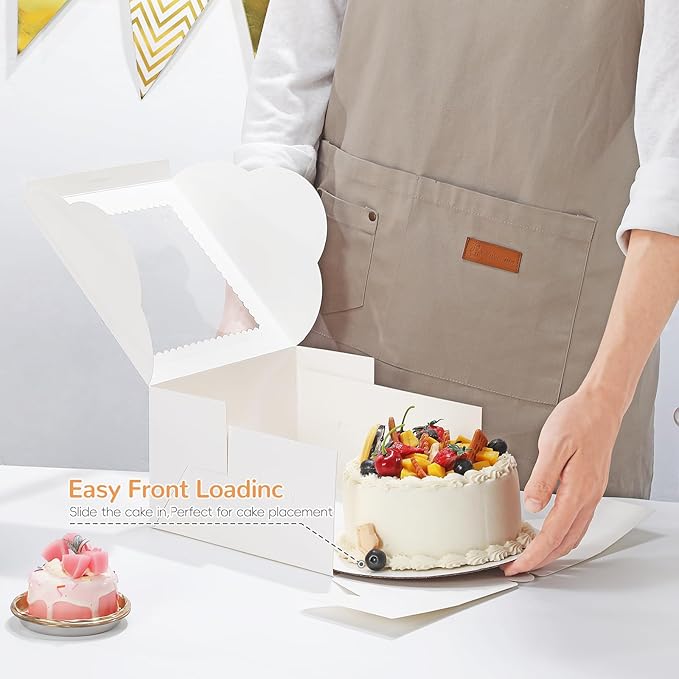 Bakery Take Out Containers 8x8x5 Inch White with Window, 24 Pack