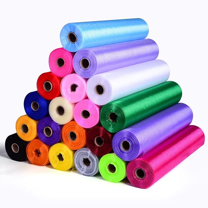Crystal Organza Fabric Tulle - 16" by 50 Yards Sheer Fabric for Wedding Party Decoration Bridal Shower Tutu Roll Netting Spool Ribbon Wrapping (Burgundy)