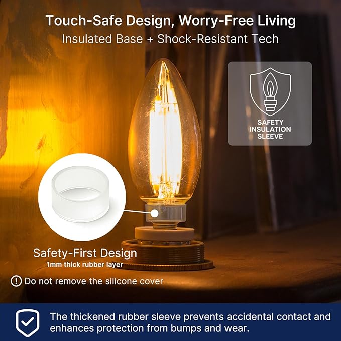 FLSNT 60W Equivalent LED Chandelier Light Bulbs, Dimmable, E12 Base, Clear B11 LED Filament Candelabra Bulbs, 2700K Soft White, 6 Pack
