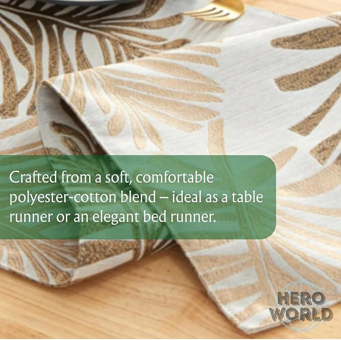 Monstera Leaf Table Runner – Elegant Fabric Table Centerpiece, Machine Washable, Gold or Green, 71"/83"/94" Length, 13" Width (Gold/94)
