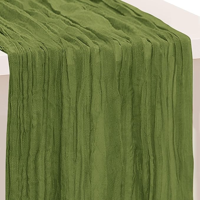1 Pack Olive Green Cheesecloth Table Runner 35x120 Inch 10Ft Rustic Gauze Cheese Cloth Table Runner Sheer Cheesecloth Table Runners for Wedding Party Bridal Shower Decoration
