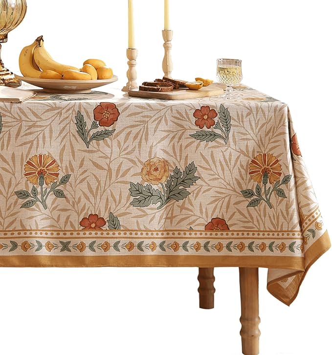 patdrea Designer French Vintage Long Rectangular Tablecloth,Yellow Floral Pattern Anti-Wrinkle Table Cloth,Dacorative Cover for Kitchen Dining Parties,Christmas,Thanksgiving,63"x102"-Cornflowers