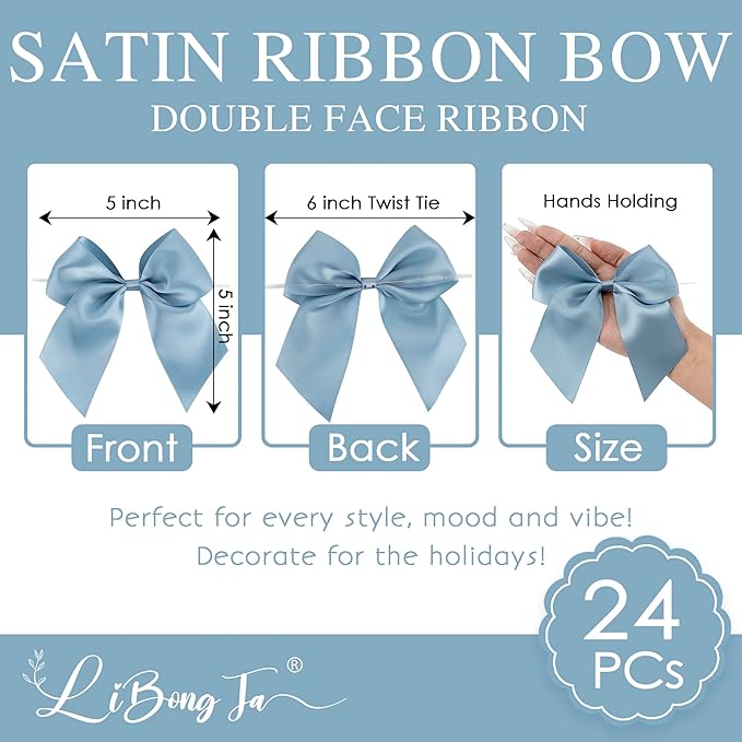 Gift Wrap Bows, 24 Pack 5 Inch Satin Polyester Bows with Twist Ties