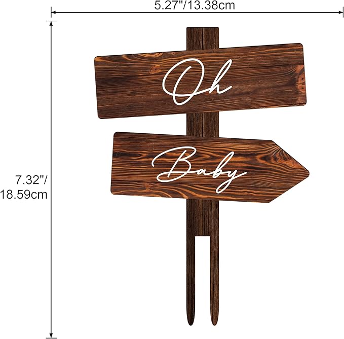 Non-Edible Cake Topper, Wood, 5.3 x 7.3 Inch Rustic Baby Shower Decoration