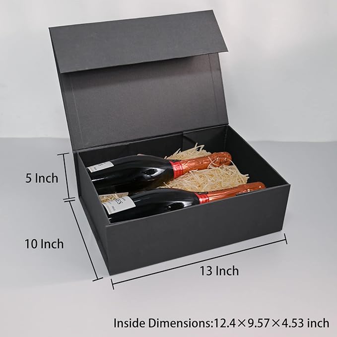 LIFELUM Magnetic Gift Boxes 2 Pack 13.5 x 10 x 4 Elegant Graduation Gift Boxes for Presents Groomsmen Box with Ribbon, Card, Shredded Paper Filler
