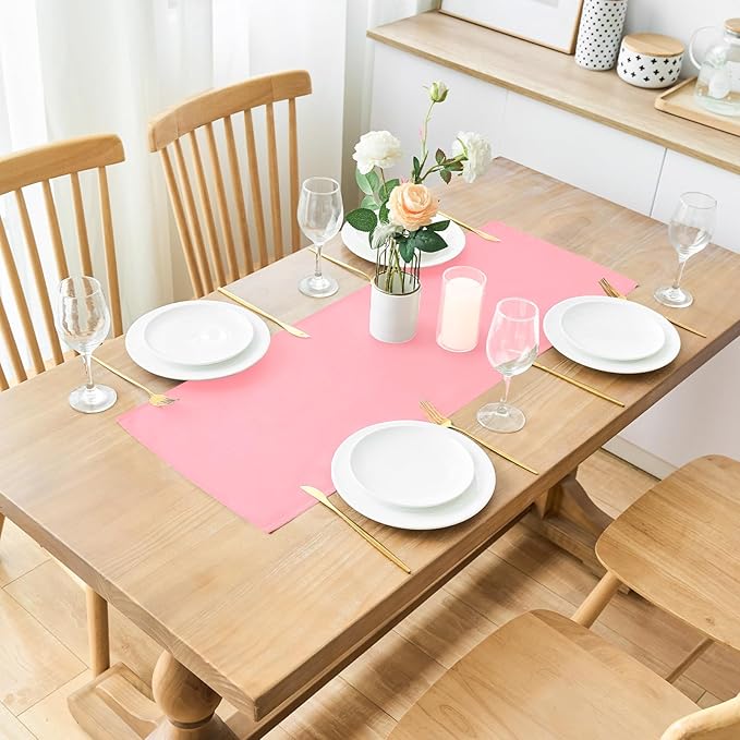 2 Pack Pink Small Short Table Runner 12 x 24 Inch Solid Color Runners Coffee Table Dresser for Daily Party Home Decoration