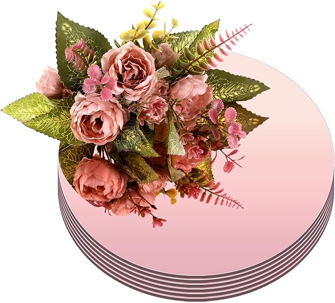 Thyle 6 Pcs 10 Inch Acrylic Round Mirrors for Tables Centerpieces Circle Mirrors Candle Plates for Wall Wedding Table Centerpieces for Baby Shower Party, Thickness 1 mm (Rose Gold)