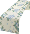 Spring Hydrangea Flower Table Runner, Seasonal Summer Plants Watercolor Blue Florals Dinner Runner for Home Kitchen Dining Table Party Holiday Decoration 13"x70"