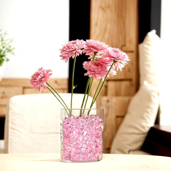 DomeStar Dazzling Pink Ice Rocks, 180PCS Holographic Acrylic Crushed Ice Sparkling Fake Diamonds Holographic Plastic Gems for Vases Fillers Table Scatter Decoration