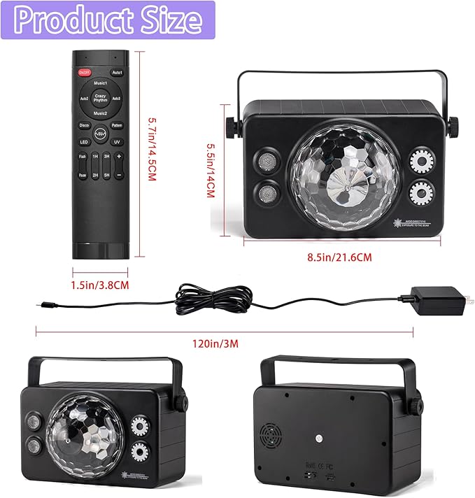 Disco Ball Light Party Lights DJ Disco Lights LED Stage Strobe Light Sound Activated with Remote Control for for Parties Xmas Club Bar Gift Birthday Rave Holiday Christmas Dance Room