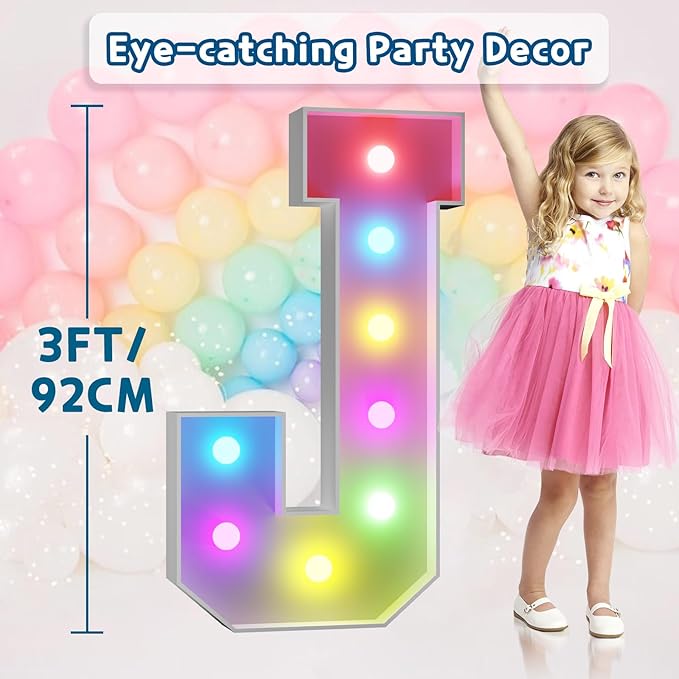 Party Decorations: Light Up Marquee Letter J with Remote Control and Timer