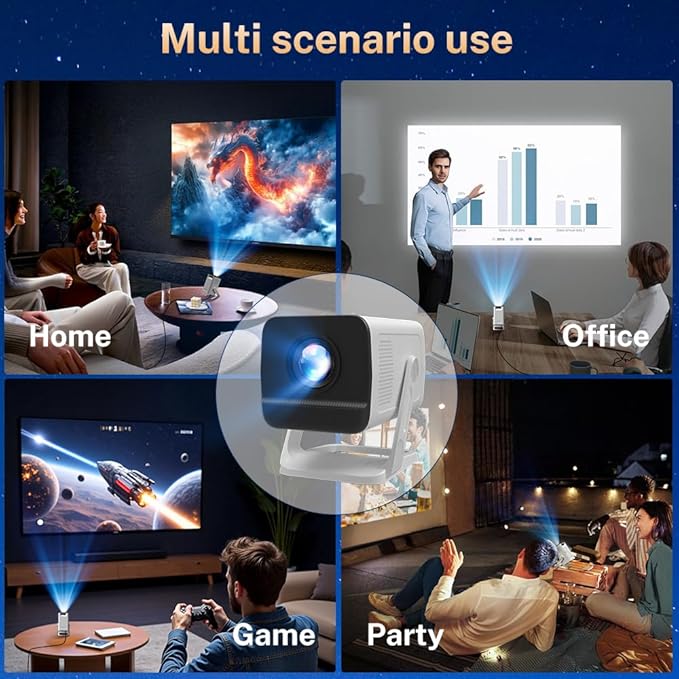4K Supported Android 11 Mini Projector with WiFi 6 & Bluetooth 5.4 | 400 ANSI Lumens | Auto Keystone | Portable Outdoor Movie Projector for iPhone, Netflix, Camping, Bedroom & Home Theater