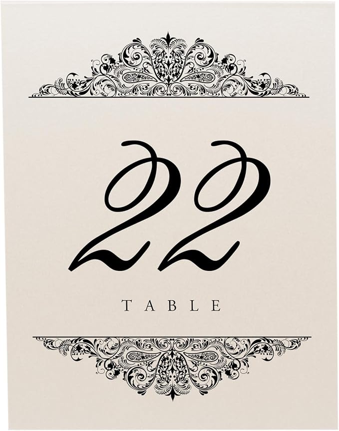 Table Number Cards, Numbered 1-110, Black Paisley Design
