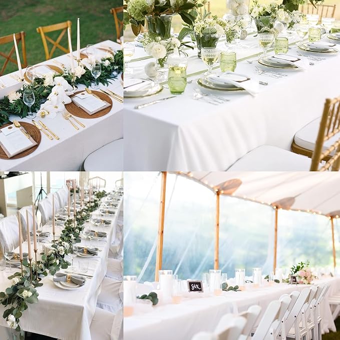 6 Pack White Table Cloth Rectangle Table 60 x 84 Inch Tablecloths for 6 Foot Rectangle Tables. Stain and Winkle Resistant Polyester Washable WhiteTable Cloths for Parties Wedding Dining