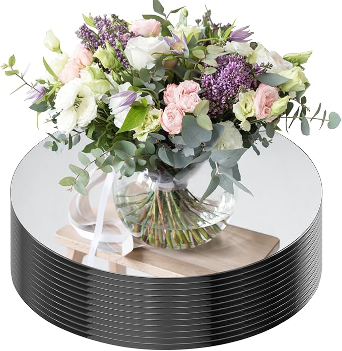 Seelenruhe 10" Round Mirrors for Centerpieces for Tables, Round Mirrors Trays Plates for Centerpieces, Wedding Decorations, Baby Shower Party, Christmas Decorations, 2mm, 12 PCS