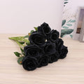Artificial Rose Open Flower Bouquet Faux Rose Stems, 10pcs – Black