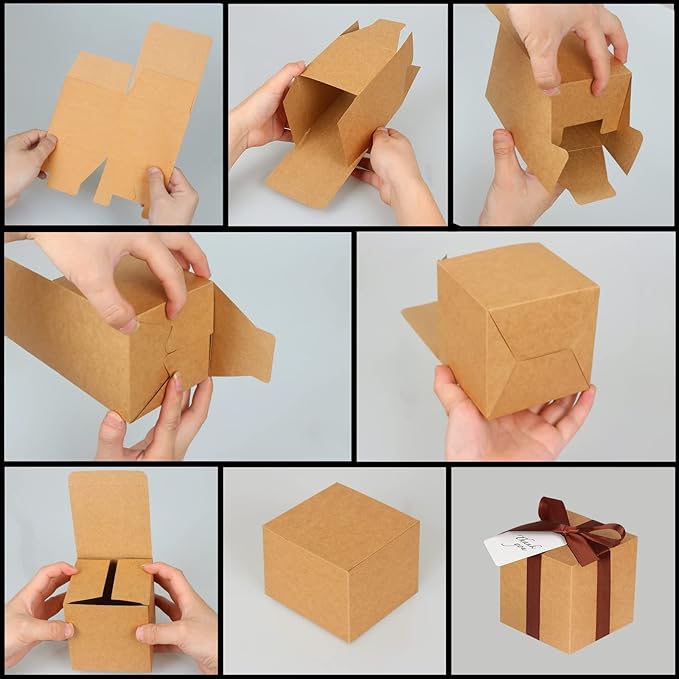 Gift Boxes with Lids, Brown Kraft Paper, 3 x 3 x 3 Inch, 50 Pack
