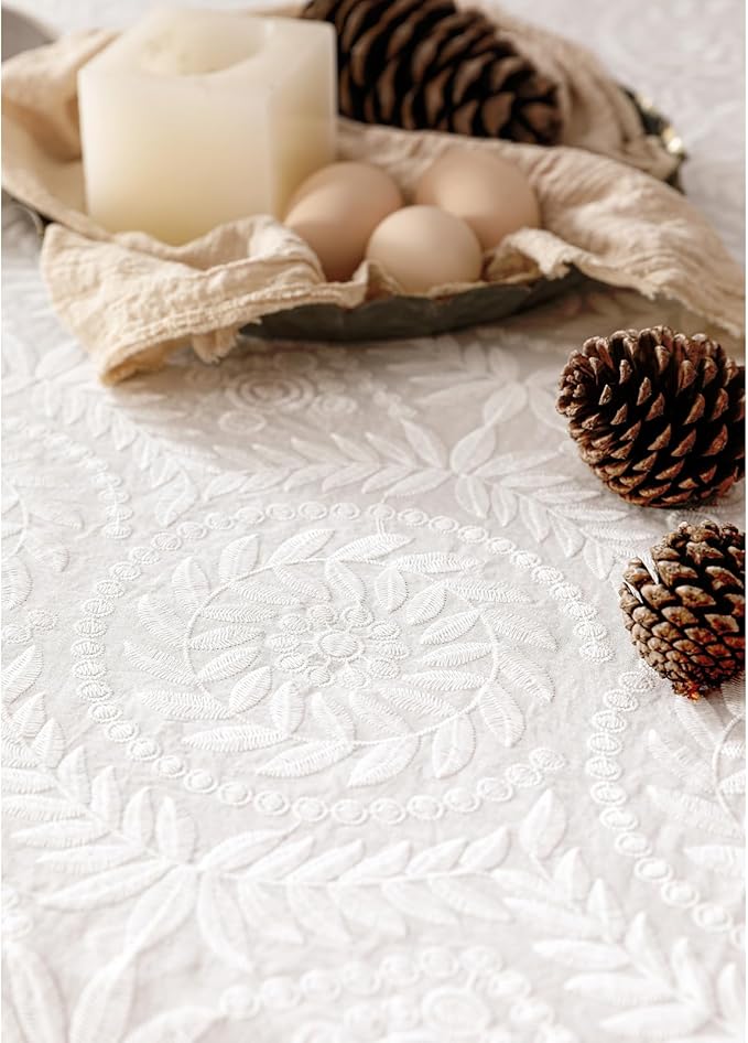 patdrea Vintage Ruffle Tablecloth for Square Tables,Farmhouse Embroidered Cotton White Lace Table Cloth Cover Decor for Dining Room Wedding Banquet Thanksgiving Christmas,59"*59"