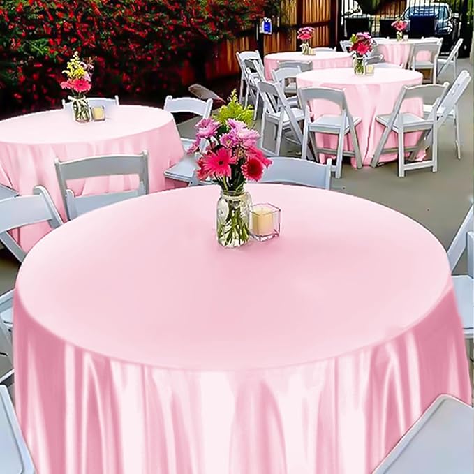 fani 6 Pack 120 Inch Light Pink Satin Tablecloth - Silky Round Tablecloth Overlay Smooth Fabric Table Cover, Bright Table Decoration for Wedding Party Banquet Events Restaurant Kitchen Dining