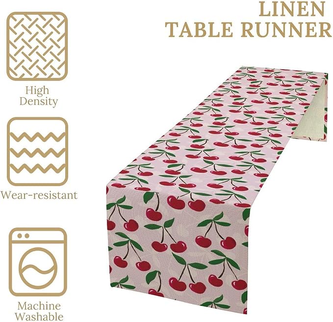 Cherry Table Runner,Spring Summer Fruit Table Runner for Kitchen Dining Table Home Party Decoration 13x60 Inch