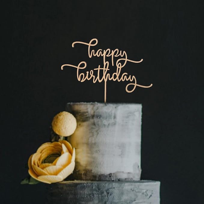 Birthday Cake Topper, Basswood Happy Birthday Sign, 8 x 7 Inch
