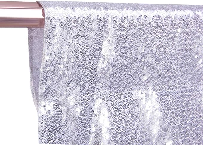 SquarePie Sequin Backdrop Non-Transparent Sparkly Background for Wedding Party 4FT x 7FT Silver