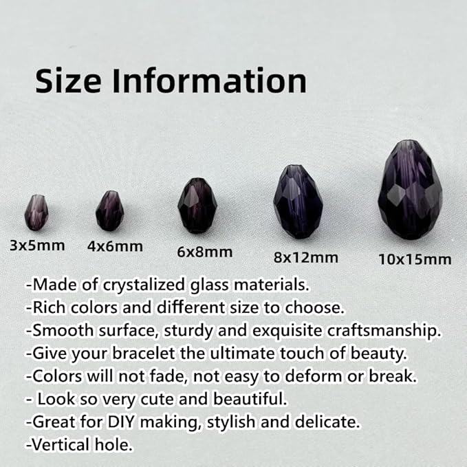 50pcs 10x15mm Teardrop Crystal Glass Beads for Jewelry Making, Faceted Vertical Hole Teardrop Glass Spacer Beads for Wind Chimes Bracelet Earring Necklace DIY Craft(Violet)