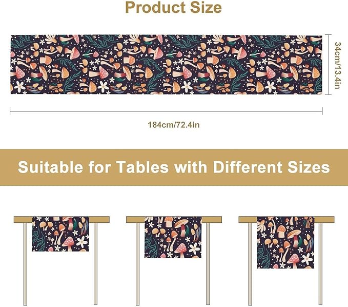 Mushroom Table Runner,Retro Forest Plant Table Cloth Farmhouse Kitchen Dining Table Decoration for Home Party Decor 13x108 Inch