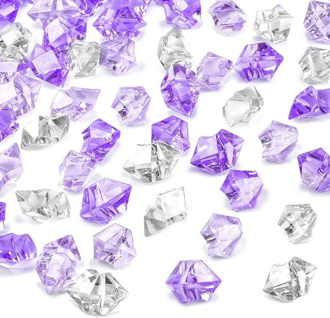 DomeStar 150PCS Fake Ice, Vase Filler Purple Fake Diamonds Plastic Clear Gems Crystals for Table Scatter Decoration