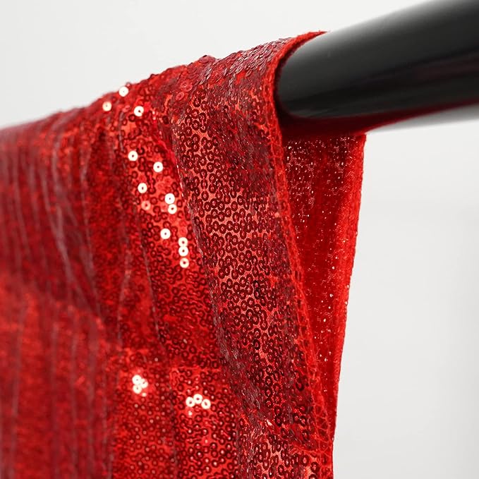 Poise3EHome 10Ft x 10Ft Red Sequin Backdrop, Glitter Thick Satin Sequin Background Drapes, Sequence Xmas Thanksgiving Backdrop for Wedding Party Holiday Festival Decor