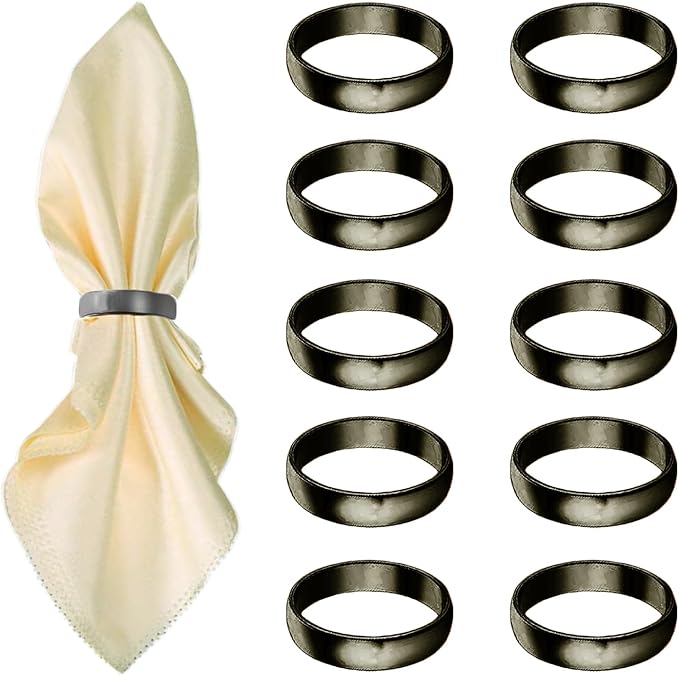 Grey Napkin Rings-10 Pcs Stainless Steel Napkin Rings,Metal Napkin Ring for Table Settings Wedding Christmas Party Dinner Table