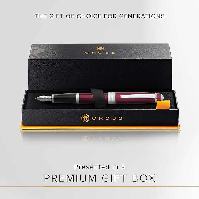 Cross Bailey Refillable Fountain Presented in a Premium Gift Box - Medium Point, Black Ink, Red