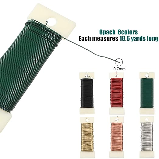 6 Rolls 112 Yards Floral Flexible Paddle Wire Floral Bind Wire for Crafts, Christmas Garland and Flower Arrangements DIY Craft, Christmas Holiday Decoration(Green Red Silver Gold Black Rose Gold)