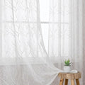 VISIONTEX Sheer Curtains 84 inch Length 2 Panels Set, Decorative Beige Coral Embroidery, Rod Pocket Embroidered Window Drapes for Living Room and Bedroom, 54" x 84"