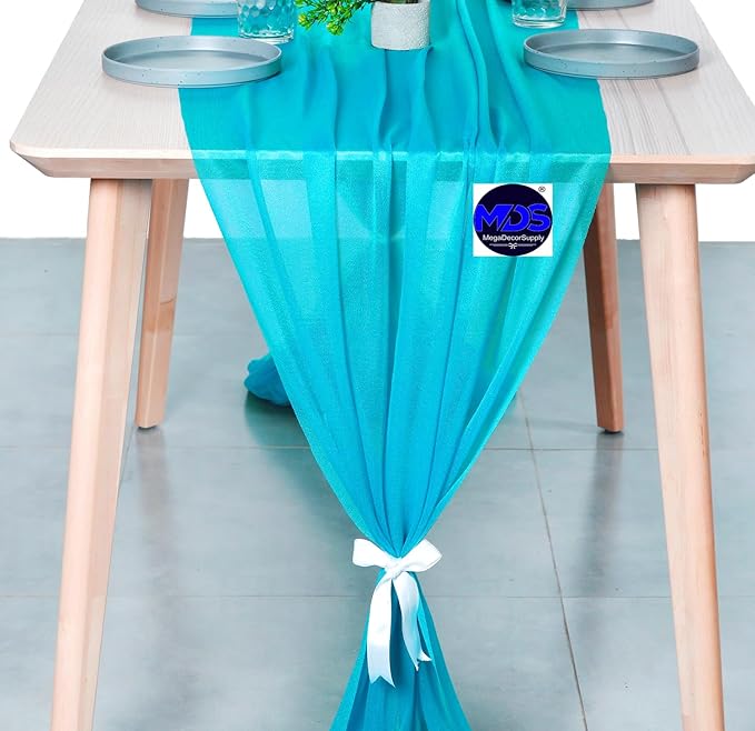 MDS Halloween Chiffon Table Runner - 12 Pack, 29 x 170 Inches, 14ft Each - Sheer Spooky Table Runners for Haunted House Parties, Trick-or-Treat Tables, Witchy Décor, Wedding & Events - Turquoise