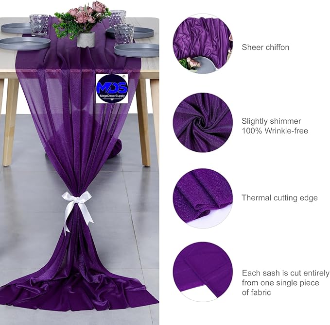 MDS Halloween Chiffon Table Runner - 12 Pack, 29 x 170 Inches, 14ft Each - Sheer Spooky Table Runners for Haunted House Parties, Trick-or-Treat Tables, Witchy Décor, Wedding & Events - Cadbury Purple