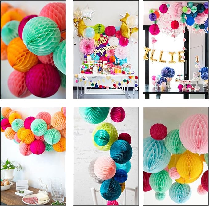 CC wonderland zone 12pcs Green Paper Honeycomb Balls,Hanging Tissue Pom poms for Party Decoration,6inch&10inch