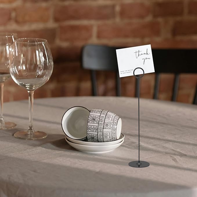 Urban Deco 36PK Table Number Holders Place Card Holders 12 Inch Table Card Holders Steel Card Holders for Photos, Food Signs, Memo Notes, Weddings, Restaurants, Birthdays (Black 36PK)