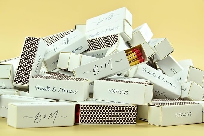 Custom Matchboxes - Set of 10 - Personalized - 2" Inch Long - Colorful Matchsticks - Weddings – Wedding Favor - Matchboxes, Custom Matchbox (2" Matchsticks, Wedding Design #4)