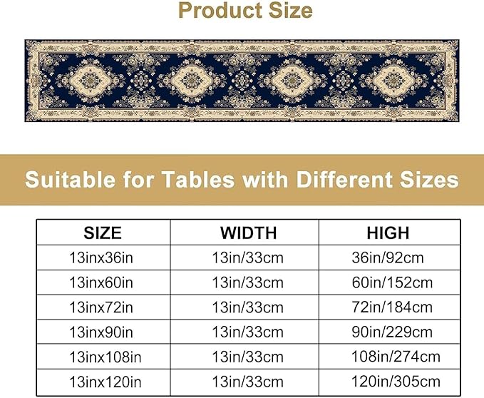 Vintage Elegant Farmhouse Table Runner Blue Beige Flower for Home Farmhouse Kitchen Table Dining Coffee Room Garden Party Wedding Decor 13x120in