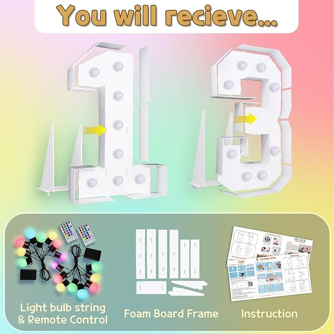 Light Up Number 13 Birthday Decoration with Remote, 16 Colors