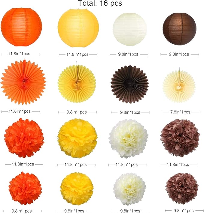 Banners Fall Party Decor Kit with Paper Fans, Lanterns and Pom Poms