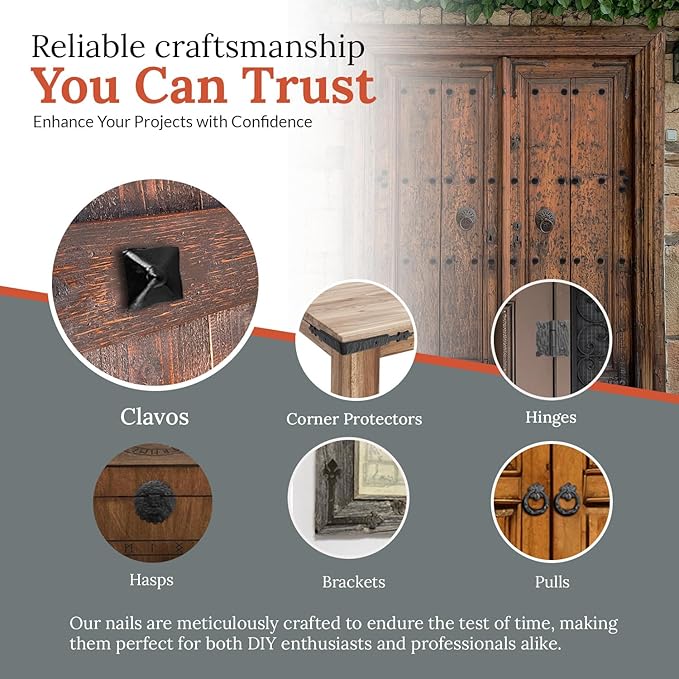 100 Pack 1.25" Square Head Iron Clavos Decorative Nails – Black – Handmade Rustic Square Fasteners for Farmhouse Shutters, Faux Wood Beams, Barn Doors, Shutters, and Gates – Ornamental Wood Accent