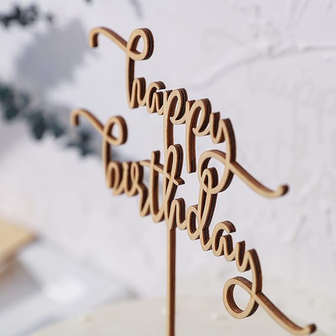 Birthday Cake Topper, Basswood Happy Birthday Sign, 8 x 7 Inch
