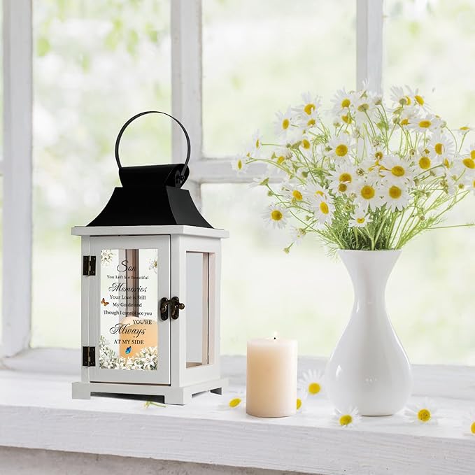 Decorative Candle Lantern, Wood and Iron Memorial with LED Flame and Gift Box