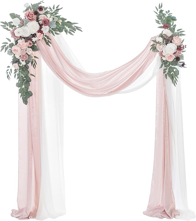 Artificial Wedding Arch Flowers, Dusty Rose Mauve Silk Swag Kit, 4 Pieces