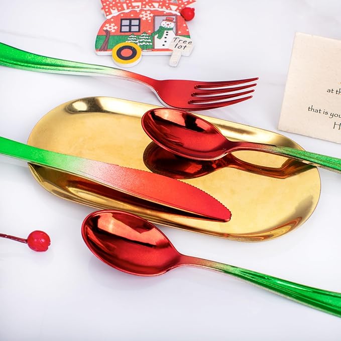 Plastic Spoons Christmas Party Set, 200 Pieces, Red and Green Disposable